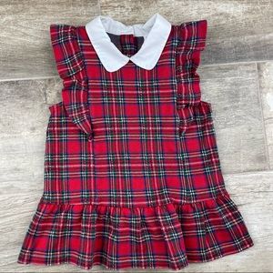 Janie and Jack Red Plaid Ruffle top with Poplin Collar